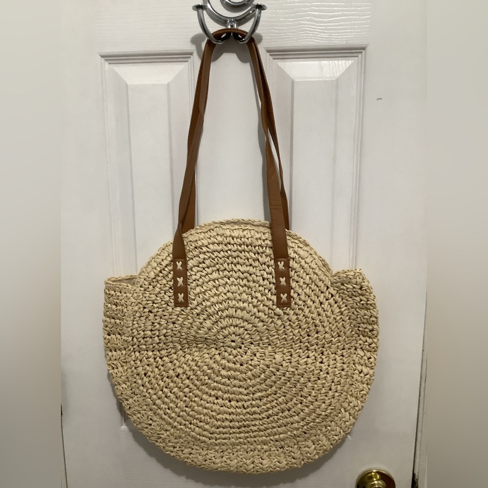Circular Single Shoulder Straw Bale Knitting Beach Bag Gem